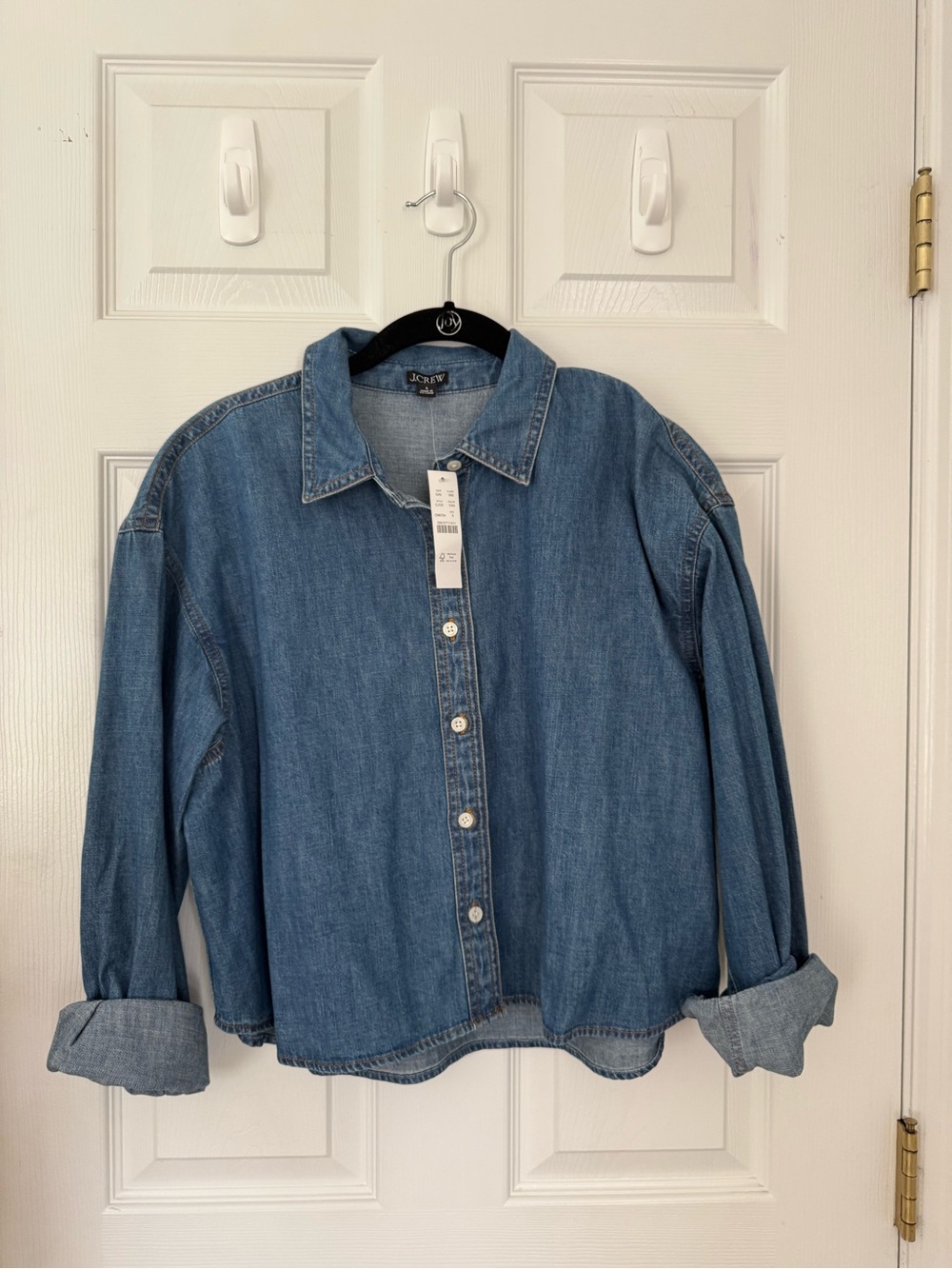 Jcrew cropped bottom up shirt in chambray - Picture 2 of 2